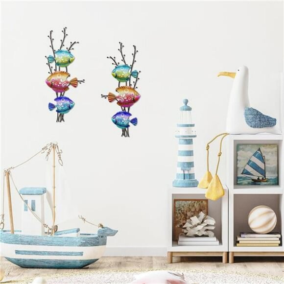 Metal Coastal Fish Wall Art Set Ocean Beach Nautical Decor Indoor Outdoor 2pcs - Picture 3 of 7